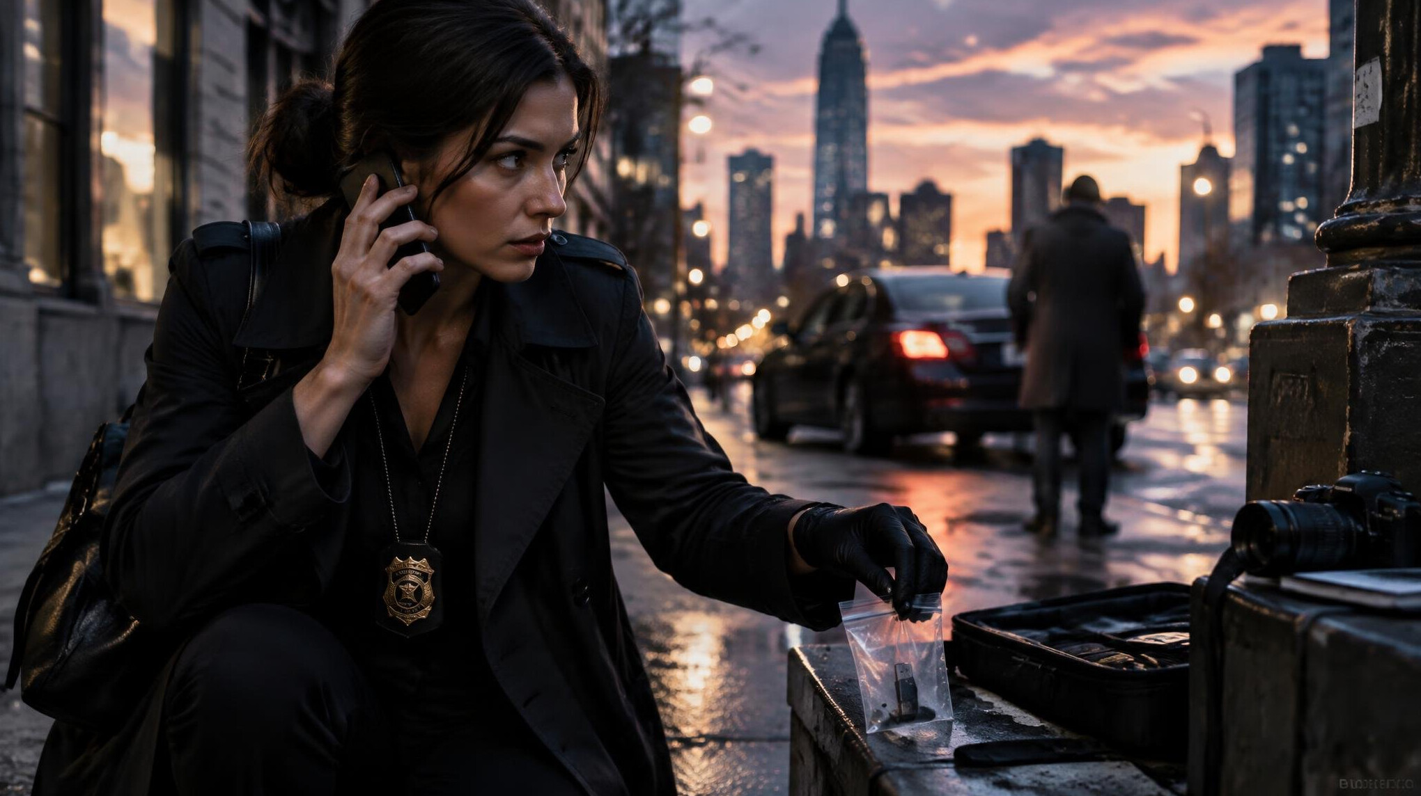 woman detective on phone