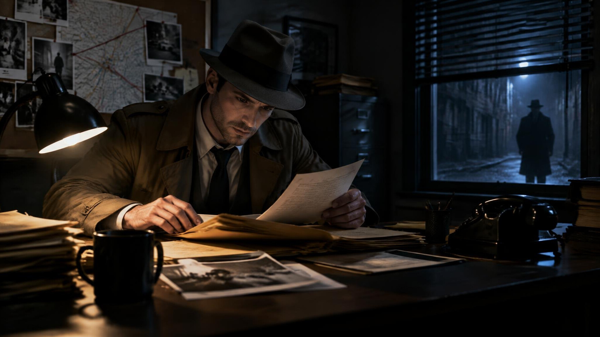 private detective in office