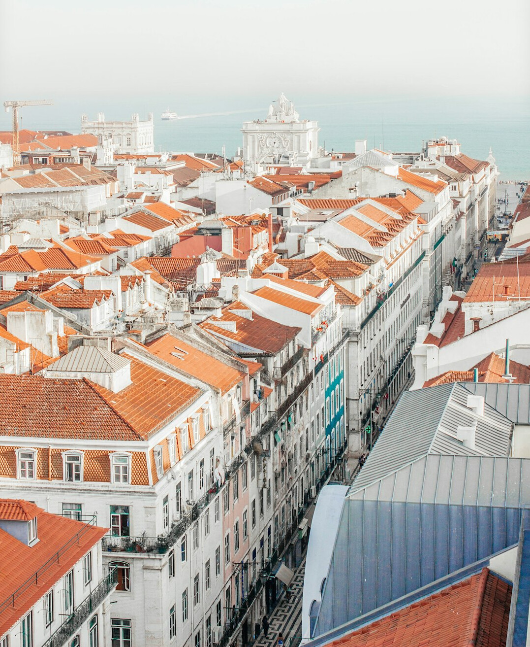 Aerial view of dense residential rooftops in Lisbon Portugal